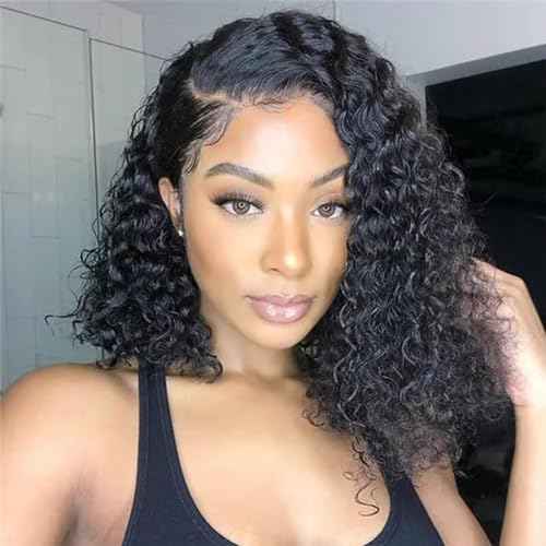 Short Bob Wigs 13x4 Deep Curly Lace Front Wigs Human Hair For Black Women 250 density Glueless HD Lace Front Wigs Human Hair Pre Plucked with Baby Hair Natural Hairline 10 Inch¡¦