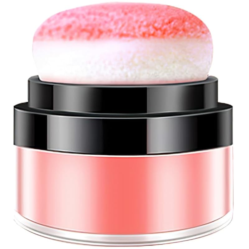 Loose Powder Blush with Puff - Coral Red Shimmer