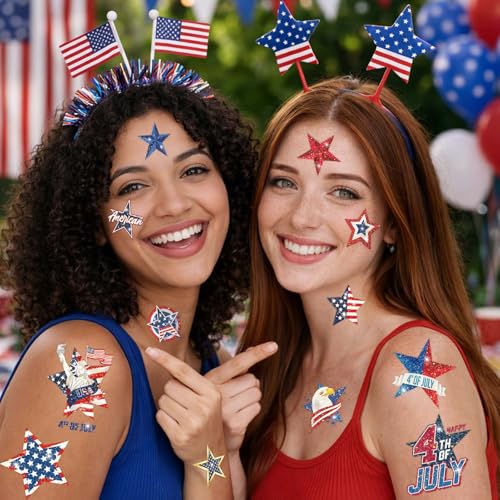 120 Pcs Patriotic 4th of July Temporary Tattoos - Star Designs
