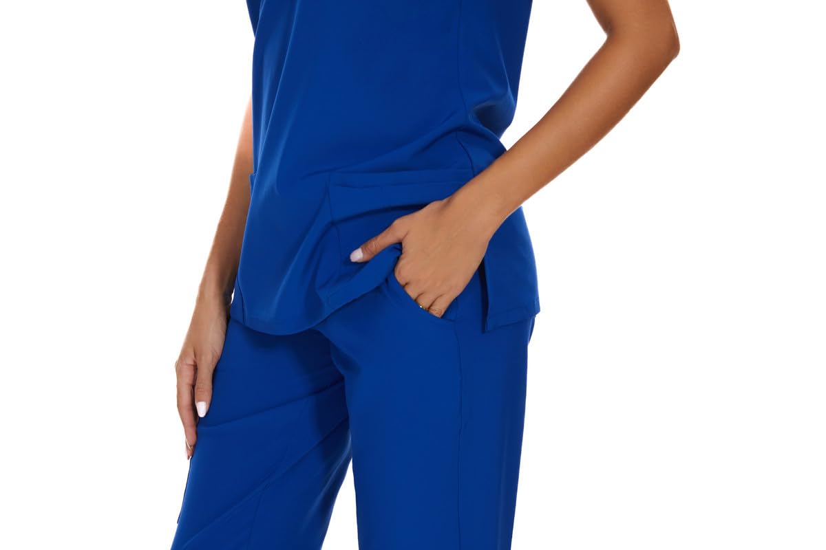 COZYFIT Scrubs for Women Set - Stretch V-Neck Scrub Top & Jogger Pant with 8 Pockets, Yoga Waistband, Anti Wrinkle, Slim Fit Women Scrubs