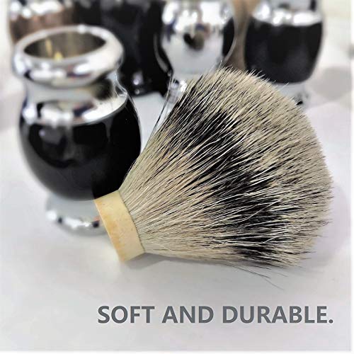 JEQUIL&CORENVEO 100% Silvertip Badger Hair Shaving Brush, Handmade Shaving Brush with Fine Resin Handle and Stainless Steel Base (Black)