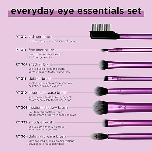 Real Techniques 8-Piece Eye Brush Set for Eyeshadow, Liner & Brows