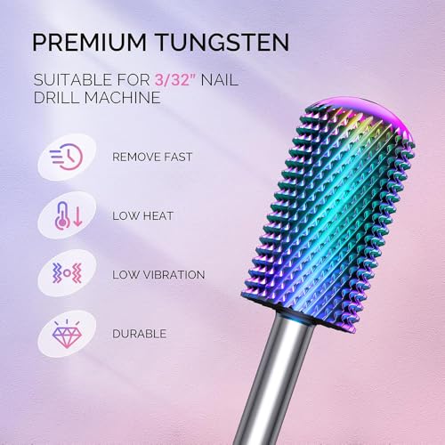 7Pcs Nail Drill Bits Set for Acrylic Nails - Tungsten Carbide & Diamond Cuticle Bits with Safety Round Top, 3/32" Professional Nail Tech Kit for Gel Removal, Beginner Friendly Manicure Pedicure Tools