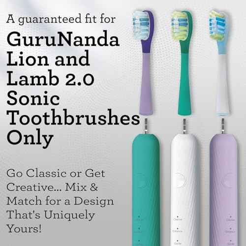GuruNanda Lion & Lamb 2.0 Replacement Brush Head (Pack of 6), Round-Ended, Soft Bristles to Help with Plaque Control, BPA-Free, IPX7 Waterproof - White