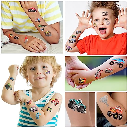 75 PCS Toddler Tattoos Hot Wheels Birthday Decorations Hot Wheels Party Favors, Kids Tattoos Temporary for Boys Monster Truck Racing Car Flag Fake Tattoo Stickers