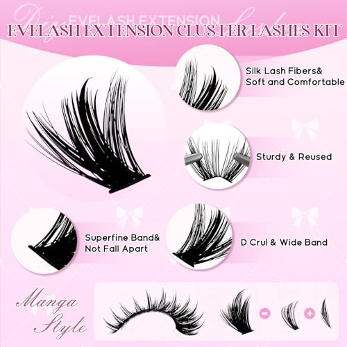 100D Manga Eyelash Extension Kit - D-Curl 8-16mm Clusters