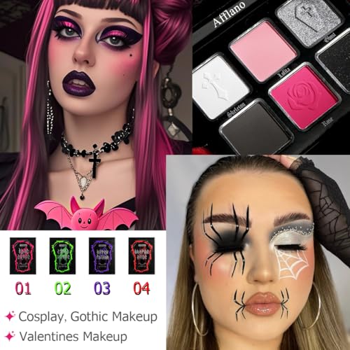 Afflano Goth Pink Eyeshadow Palette, Black Silver Pink Smokey Eyes Makeup Eyeshadow Pallet With Mirror, for Goth Girls Women Long Lasting Daily Valentine makeup, Emo Halloween Clown SFX Gothic Looks