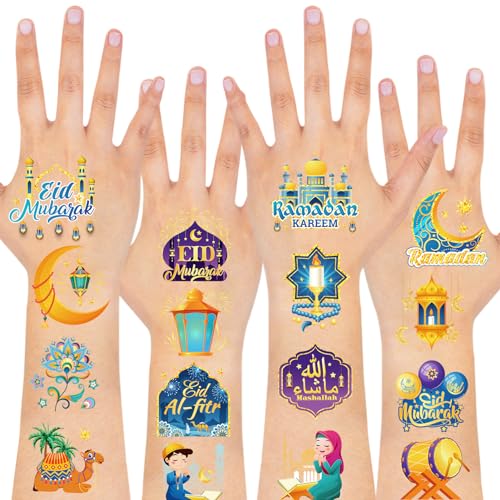 HOWAF 96pcs Eid Mubarak Temporary Tattoos - Ramadan Party Stickers