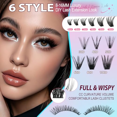 Lash Clusters Kit 708Pcs - 6 Styles Wispy Extensions 10-16mm