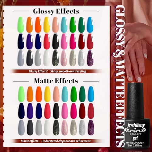 JEWHITENY 30-Piece Gel Nail Polish Kit with 27 Colors, Base & Top Coats