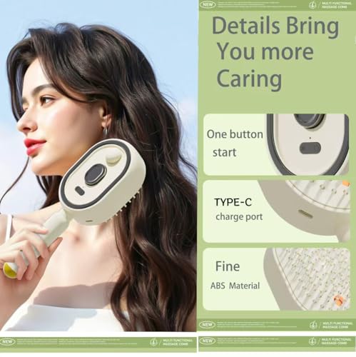 Electric Steam Detangling Brush with Misting Spray - Rechargeable & Self-Cleaning