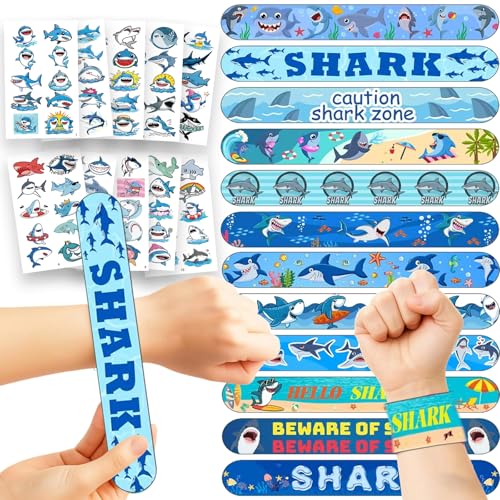 Shark Party Favors Set - 24 Slap Bracelets & 100 Tattoos