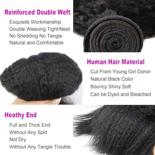 Kinky Straight Bundles Human Hair 4c Bundle Yaki Straight Bundles 32 inch 100% Unprocessed Brazilian Virgin Hair Bundle Deals Human Hair 12A Natural Black For Black Women
