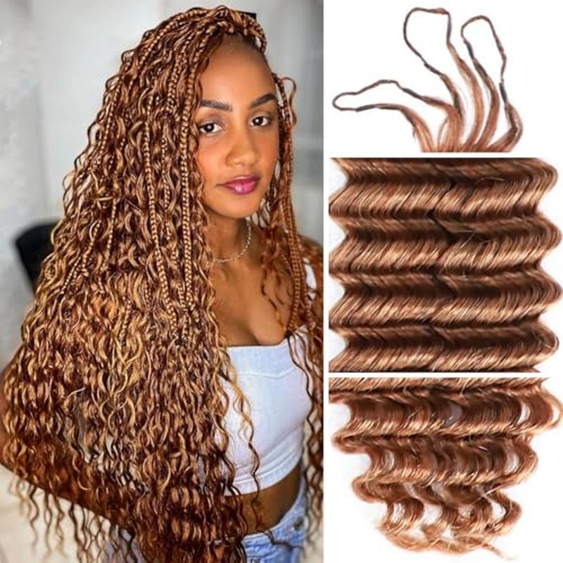 Auburn Ginger Deep Wave Crochet Hair Extensions - 20 Inch, 120g