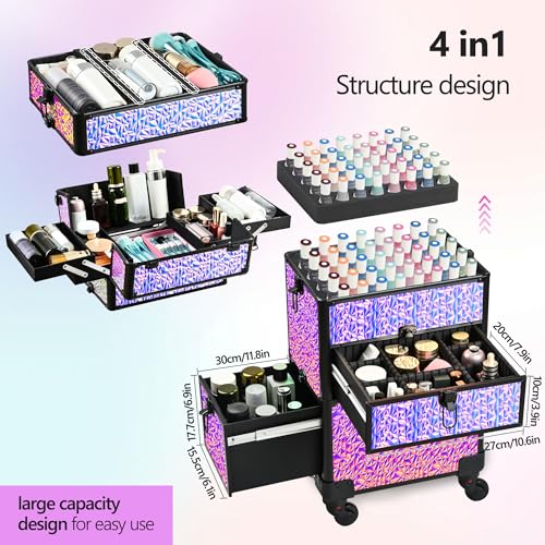 Rolling Makeup Train Case with Drawers & Wheels - Professional Salon Organizer