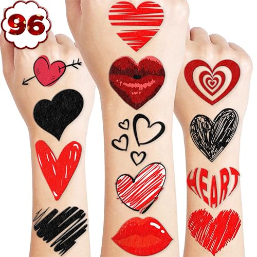 96PCS Red Heart Temporary Tattoos - Party Favors & Decorations