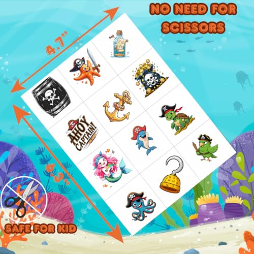108 Pirate Temporary Tattoos - Nautical Themed Pre-Cut Designs