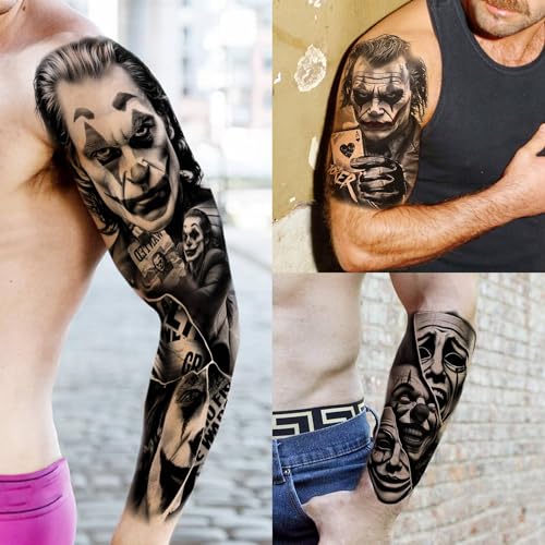 18 Sheets Chicano Full Arm Temporary Tattoos For Men Women Thigh, Chicana Guadalupe Joker Gangster Nun Girl Fake Sleeve Tattoos For Adults, Temp Bulk Jesus Christ Halloween Tattoo Stickers Prison