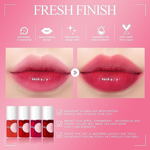bayfree Lip Tint Stain Set, Korean Water Tint Lightweight Non-sticky, Waterproof Long Lasting Liquid Blush & Lip Stain, Transfer-Proof, Matte Finish Lip Color Makeup (fruit farm)