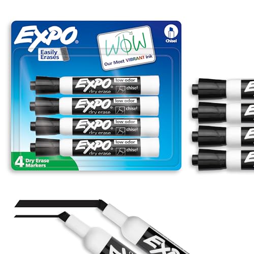 Expo Black Dry Erase Markers with Low Odor, 4 Count – Chisel Tip, 1 Pack