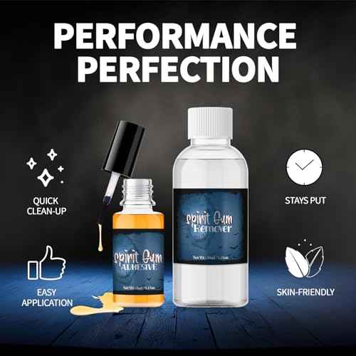 CHASPA Spirit Gum Adhesive and Remover Kit: Professional Cosmetic Glue for Face Skin Body, Prosaide Prosthetic Adhesive Glue for Halloween Makeup, SFX, Stage, Fake Beards, Bald Cap, Mustache