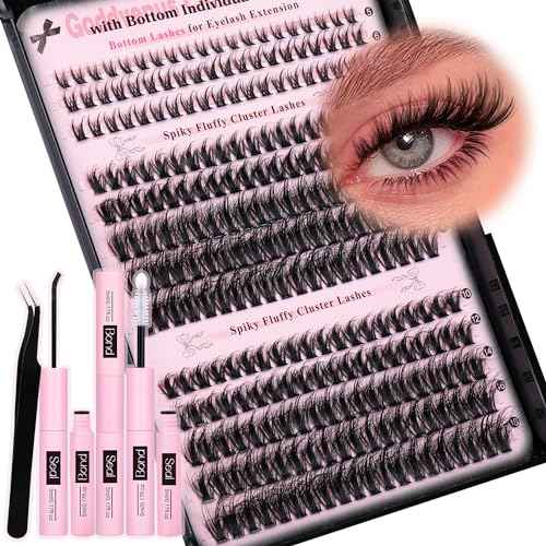 Wispy Lash Clusters Kit Cluster Eyelash Extensions Natural Lash Extension Kit C Curl Fluffy Individual Eyelashes with Bottom Lashes Clusters Waterproof Bond and Seal DIY at Home