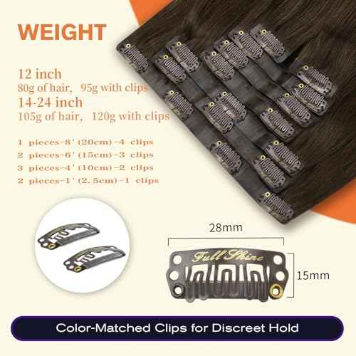 Full Shine Seamless Hair Extensions Clip in Dark Brown Clip in Hair Extensions Human Hair 18 Inch Invisible Clip ins PU Weft Remy Hair Add Volume 8 PCS 120 G