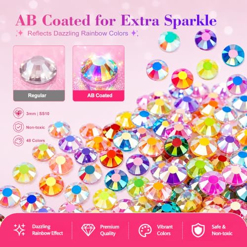 Redtwo 45,000 Pc Flatback Rhinestones Kit with Glue & Tools