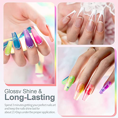 Vishine Jelly Crystal Gel Nail Polish Set Summer-6 Colors Neon Blue Green Yellow Orange Hot Pink Fuchsia Rainbow Neon Gel Polish Kit See Through Nail Trend Gel Nail Art Kit 8ml