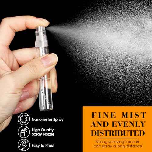 60PCS 5ml Mini Spray Bottle, Portable Clear Plastic Spray Bottle, Empty Fine Mist Refillable Perfume Atomizer, Small Sample Containers for Cleaning, Travel, Essential Oils
