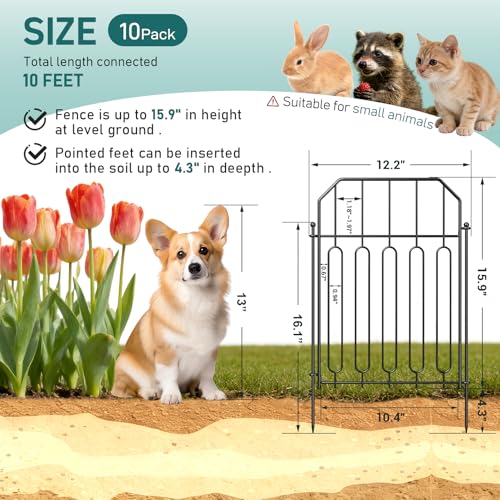 Goovilla 10ft Rustproof Metal Garden Fence Panels for Animals