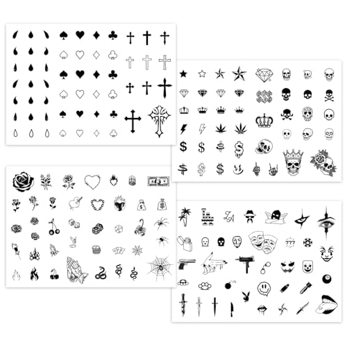 Los Vatos Finger and Face Temporary Tattoos - Chicano Cholo Chola Finger Tattoos For Men and Women. Small Cross, teardrop, Gangsta Tears, Thug Prison Fake Tattoos for Halloween, Tatuajes Temporales