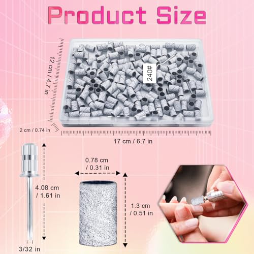 200 Pcs 180 Grit Zebra Sanding Bands for Nail Drill & Bit Set