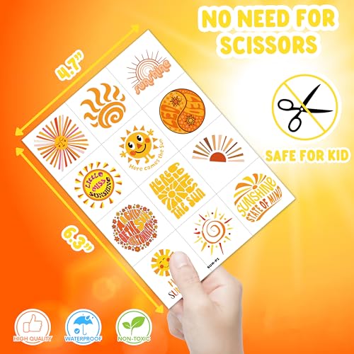 96 PCS Yellow Sun Pre-Cut Birthday Party Decorations Favors Supplies Gold Hippie Sun Smile You Are My Sunshine Decor Temporary Tattoos Stickers for Girls Boys Cute Gifts School Prizes Rewards