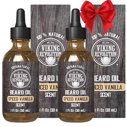 Viking Revolution Beard Oil for Men - All Natural Beard Oil Spiced Vanilla Scent with Argan Oil & Jojoba Oil Beard Conditioner and Softener - Strengthens Beards and Mustaches for Men (2 Pack)