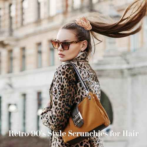 Lolalet Large Soft Velvet Scrunchies for Hair, Elastic Hair Bands Scrunchy for Women Girls, Ponytail Holder Hair Accessories Teens for Thick Curly Hair -4 Pack, Style A