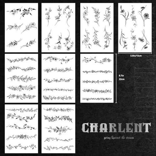 Temporary Tattoos for Women - 49 Pcs Line Leaves Sketch Fake Tattoos for Arm Wrist Leg Body/Realistic/Long Last/Waterproof