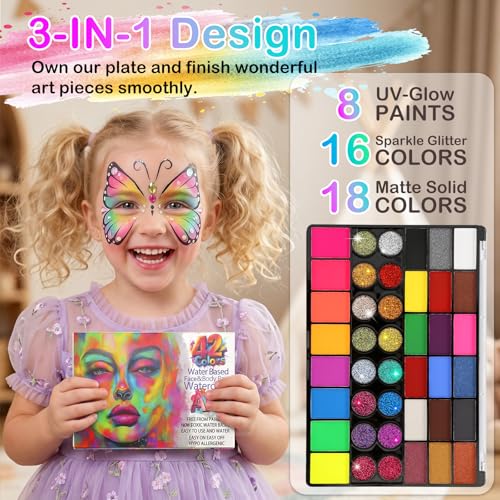 42-Color Face Painting Kit for Kids & Adults - Professional Makeup