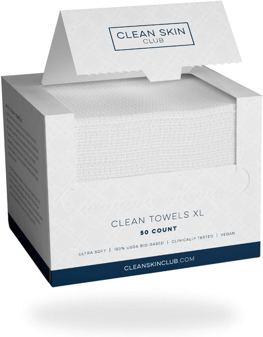 Clean Skin Club Clean Towels XL™, 100% USDA Biobased Dermatologist Approved Face Towel, Disposable Clinically Tested Face Towelette, Facial Washcloth, Makeup Remover Dry Wipes, 300 ct, 6 pack