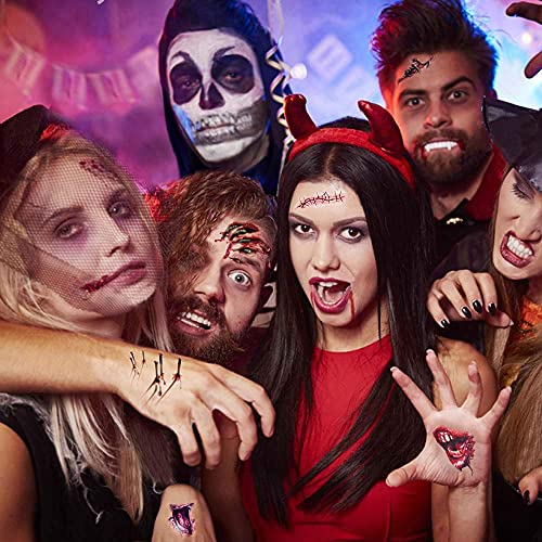 Zombie Scar Tattoo Stickers with Fake Blood - Halloween Costume Makeup