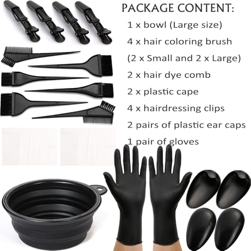 19Pcs Professional Hair Dye Kit with Brush, Bowl & Clips