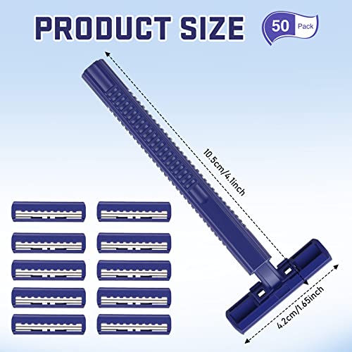 Chumia Twin Blade Razors for Men Stainless Steel Disposable Razors Men Bulk Plastic Shavers Multipurpose Portable Manual Disposable Shavers for Bathing Hotel Travel (50 Pieces)