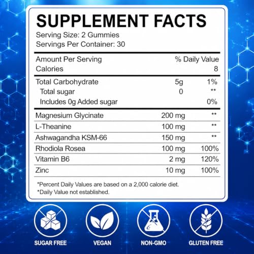 Magnesium Glycinate Gummies for Stress & Muscle Relaxation - 60 Count