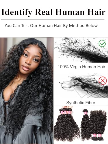KLAIYI Water Wave Human Hair Bundles 18-22 Inch Natural Color Sew-In Extensions