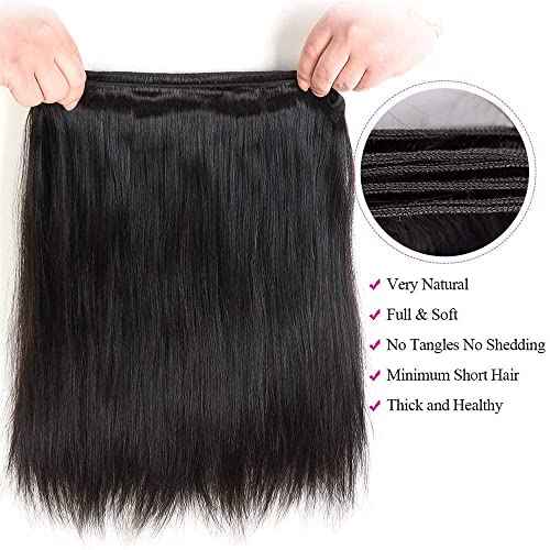 Straight Bundles Human Hair 20 20 20 Inch Human Hair Bundles Brazilian Straight Bundles 100% Unprocessed Virgin Hair Weave Bundles Human Hair Extension for Women Natural Color