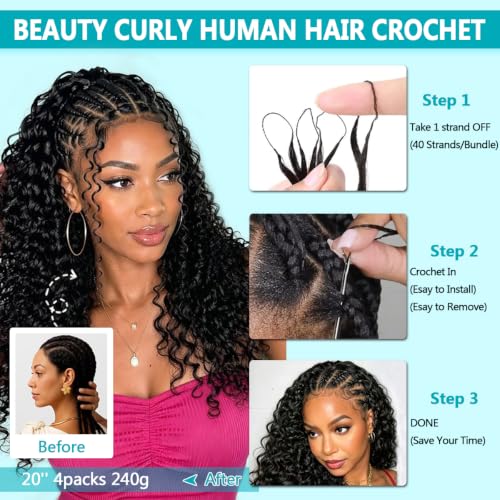 Delizzly 1B# 20 Inch 60g Water Wave Human Crochet Hair Extensions for Black Women
