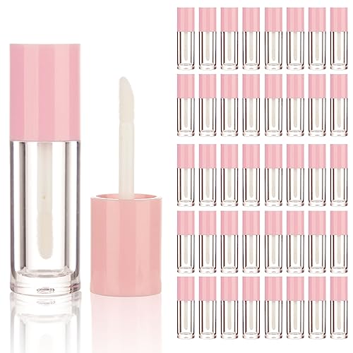 COSIDEA 40PCS Empty Pink Mini Lip Gloss Tubes 2.5ml 0.08 OZ lipgloss Tube with Wand Applicator for Lip oil tint bottles container