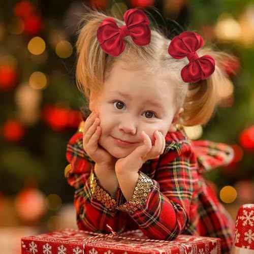 Tiny 3 Inch Hair Clips Double Bow - Cute Lined Boutique Alligator Hairpin for Girls, Toddlers, and Little Teens - Kids Barrettes Set of 2 Small Stylish