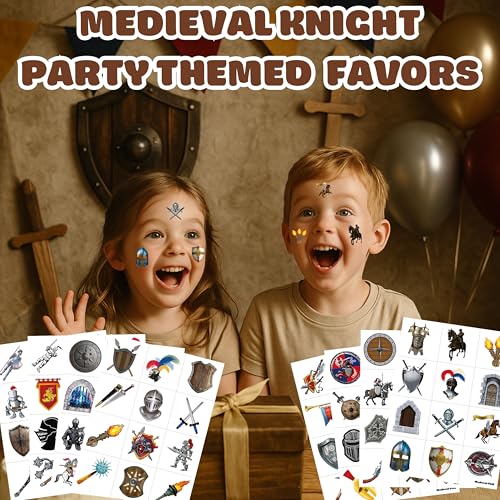 96 PCS Medieval Knight Temporary Tattoos for Kids | 8 Sheets