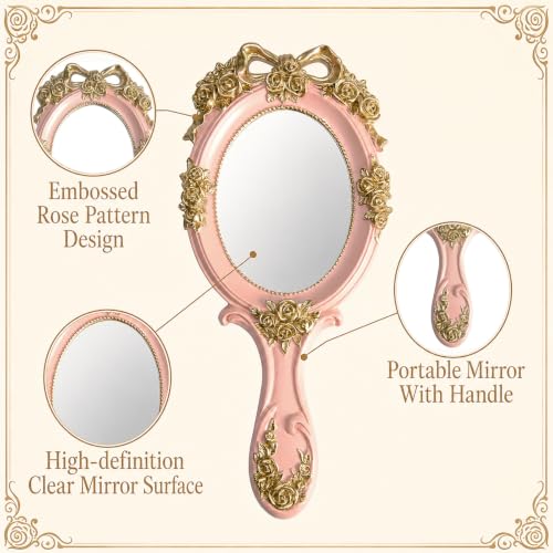 Vintage Princess Hand Mirror with Embossed Rose Handle